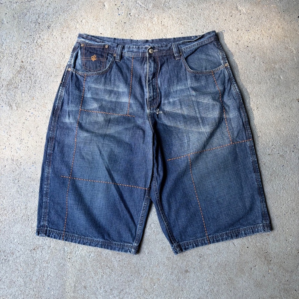 Rocawear Mens Baggy Denim Shorts Blue Contrast Stitch Y2K Hip Hop Jorts Size 40